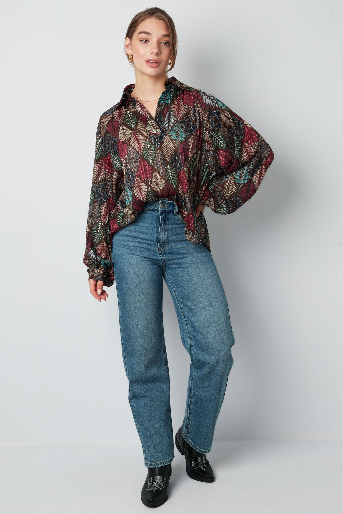 Blouse herfstprint groen multi