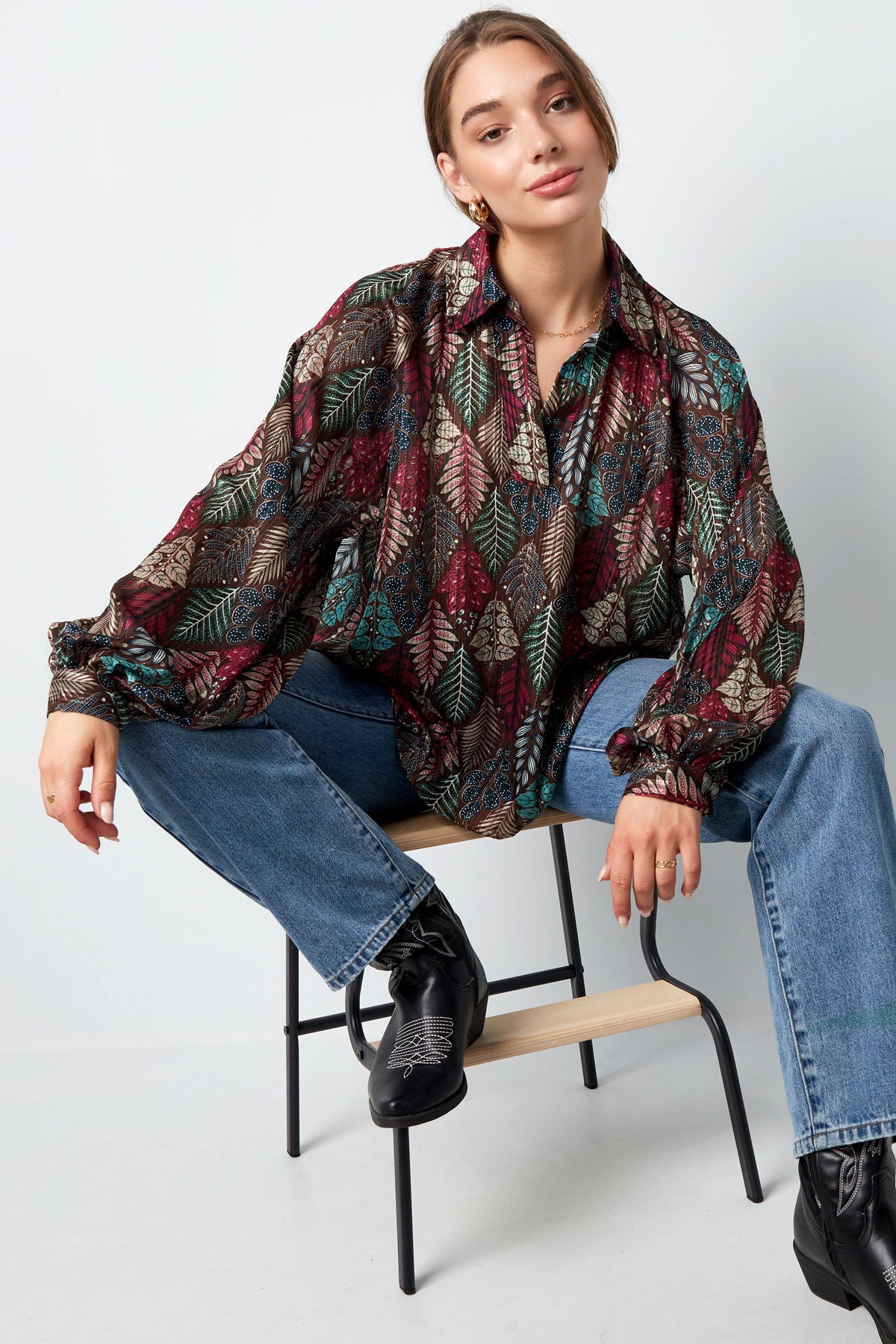 Blouse herfstprint groen multi