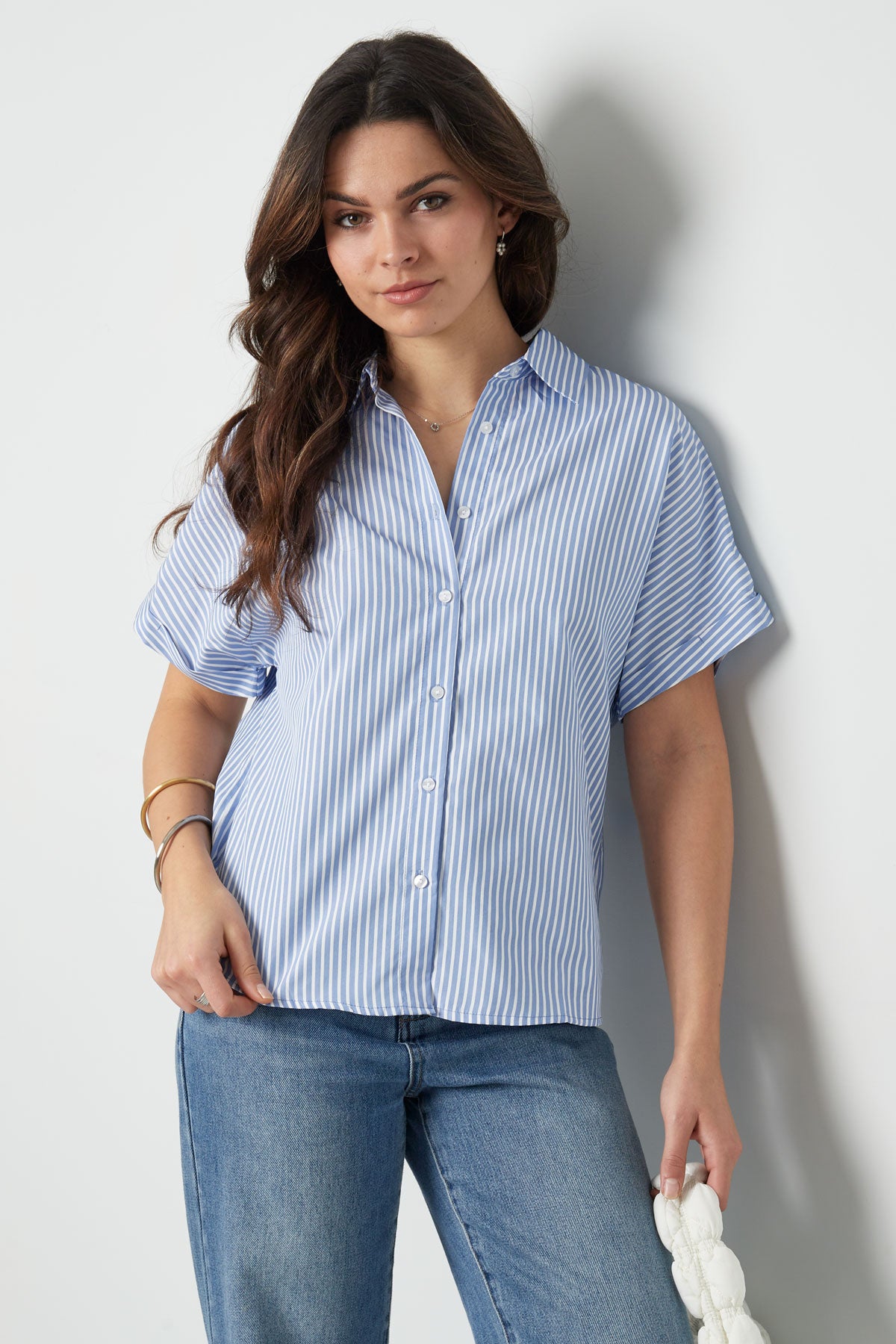 Gestreepte blouse met korte mouwen