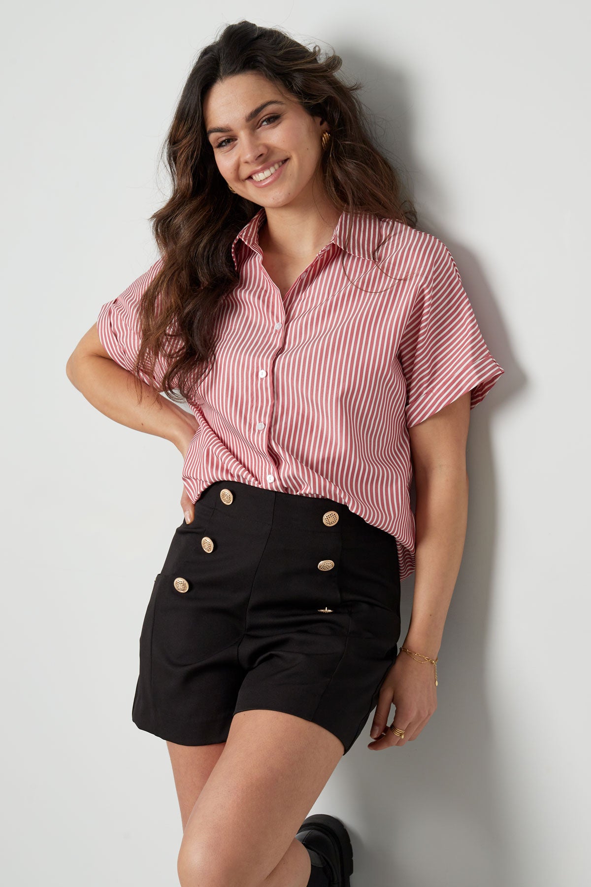 Gestreepte blouse met korte mouwen