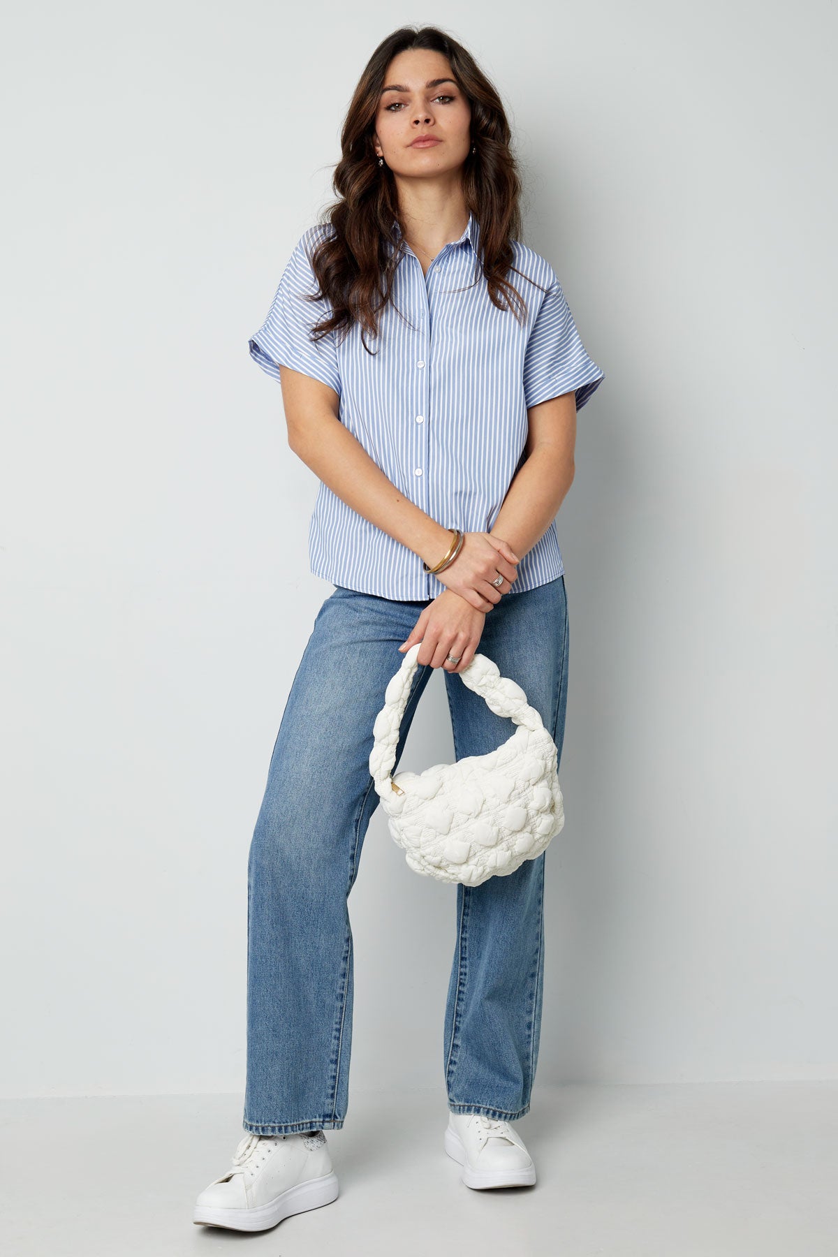 Gestreepte blouse met korte mouwen