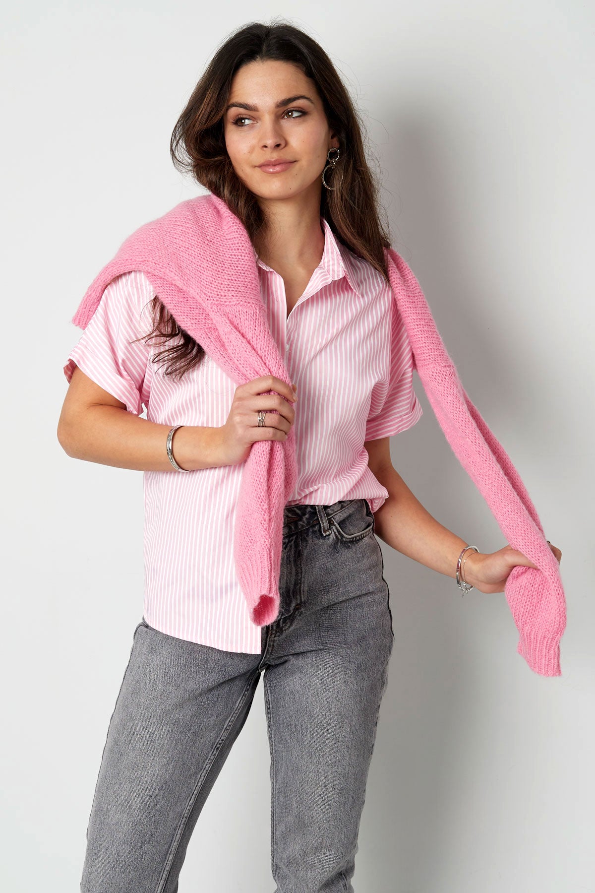 Gestreepte blouse met korte mouwen
