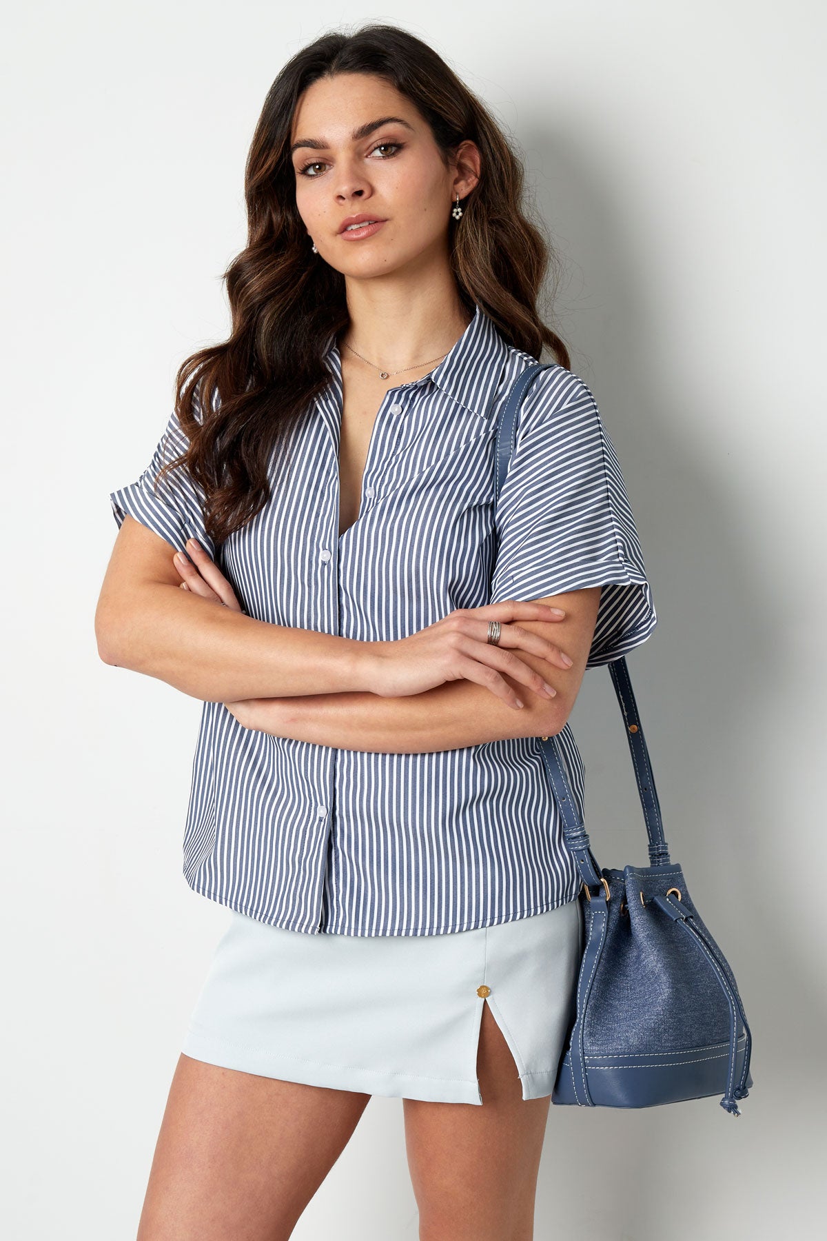 Gestreepte blouse met korte mouwen