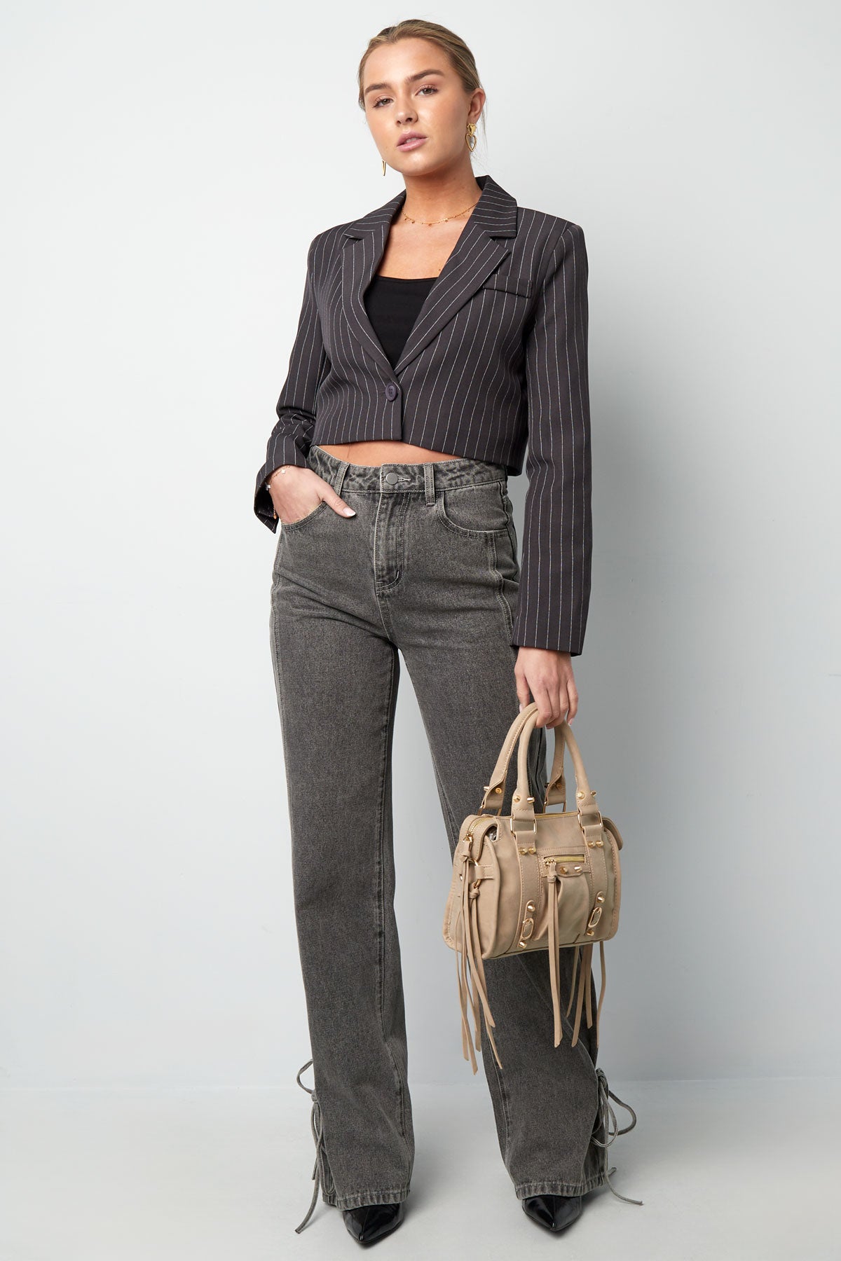 Krijtstreep cropped blazer