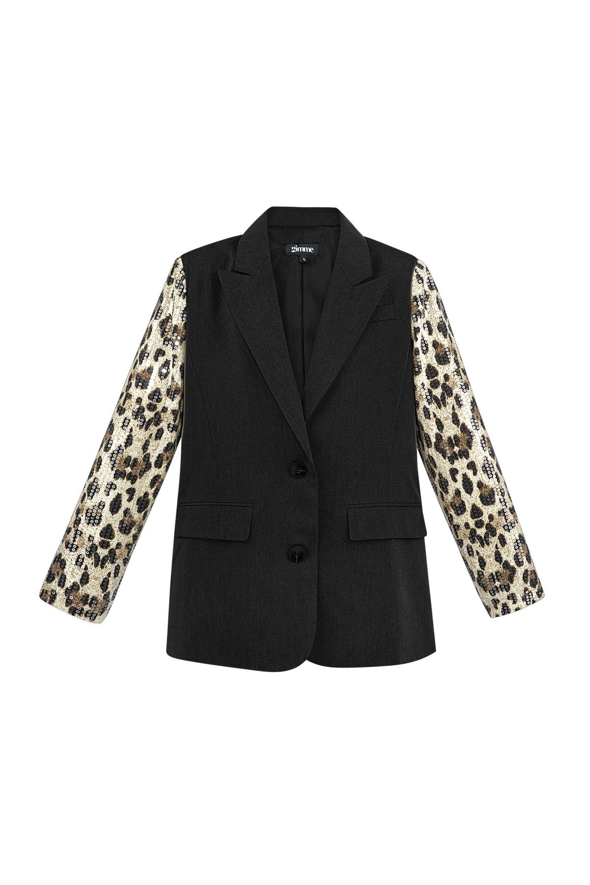 Blazer met panterprint glitter mouw