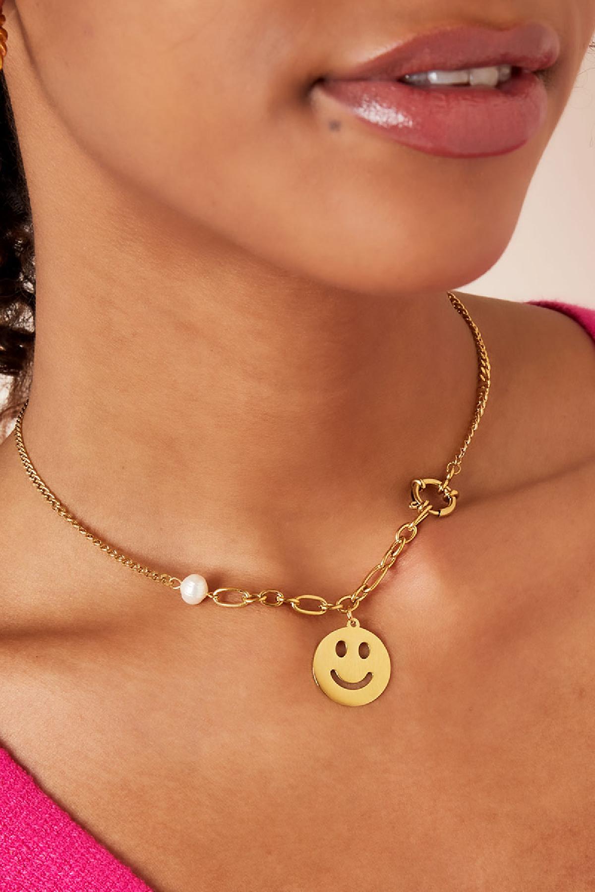 RVS ketting smiley face Goud kleur Stainless Steel