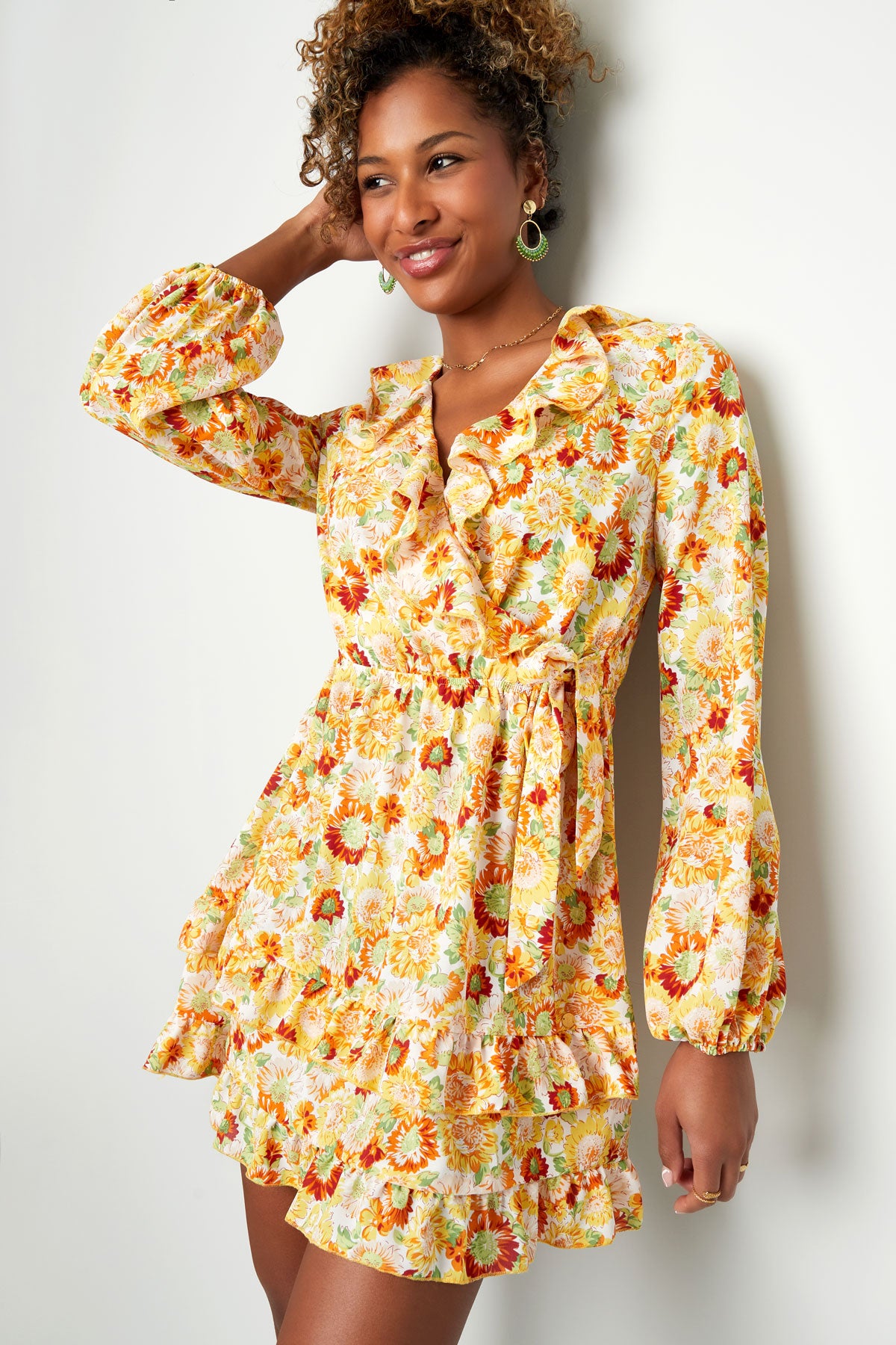 Jurk flowerpower Oranje S