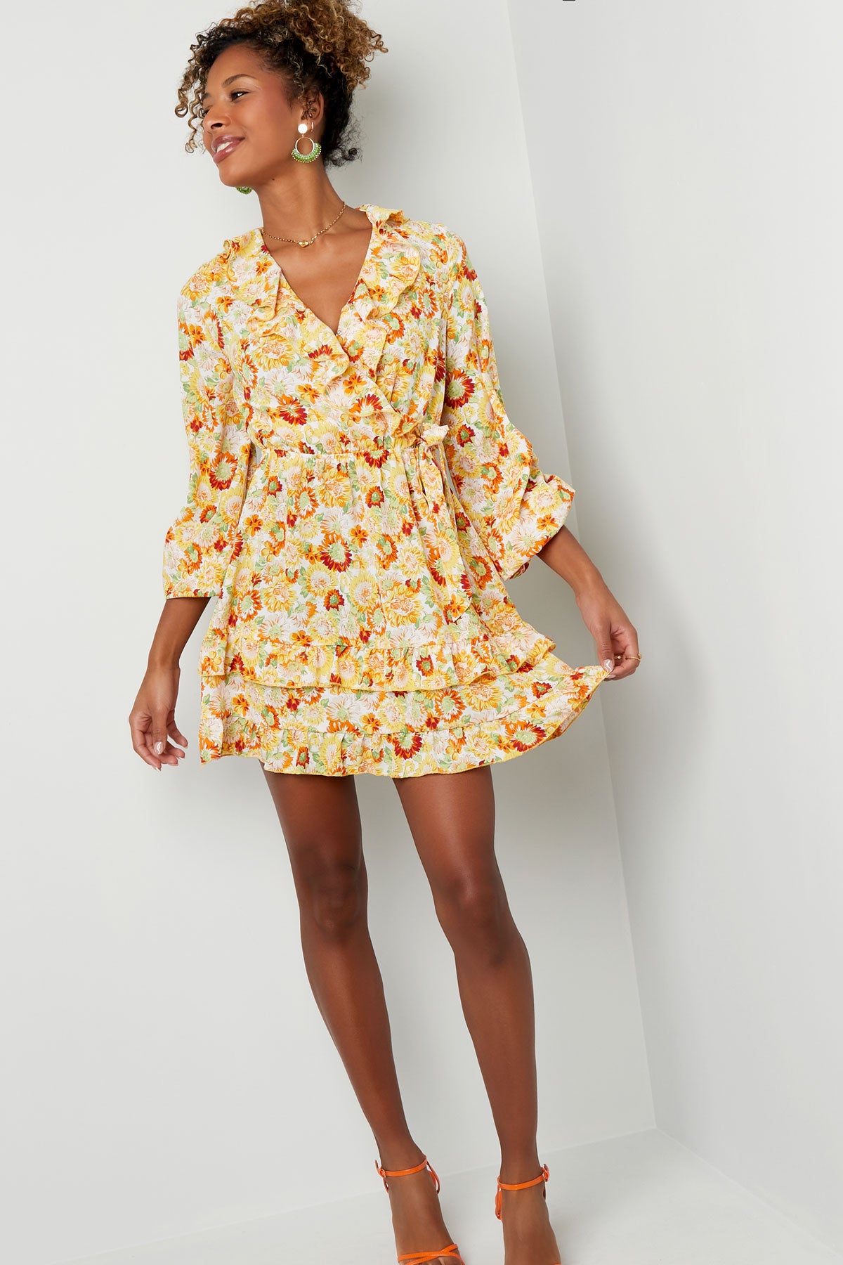 Jurk flowerpower Oranje S