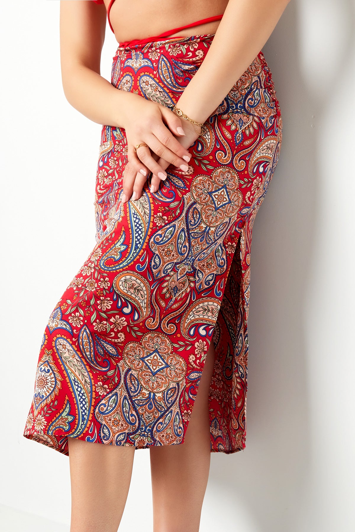 Maxi rok rood/blauw S