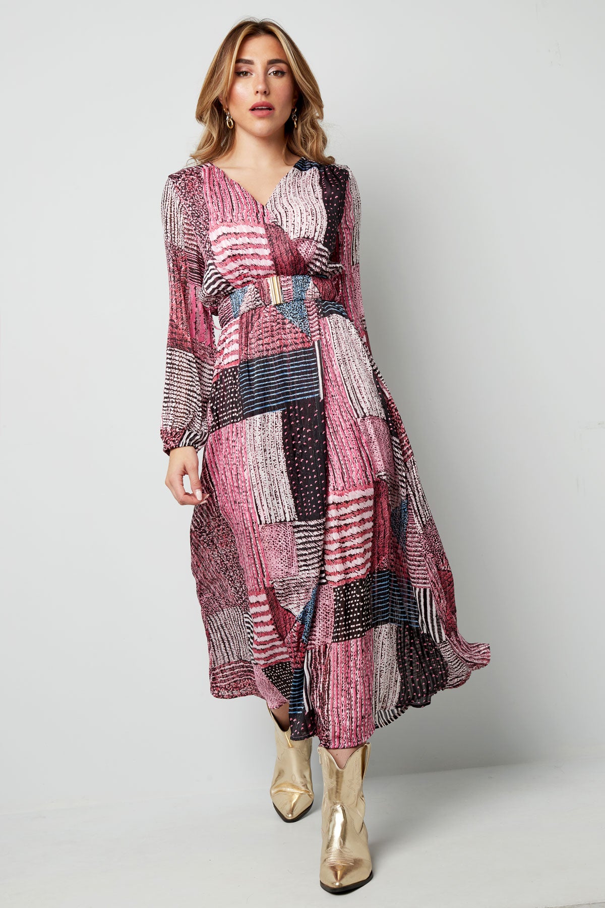 Maxi jurk over de top print roze