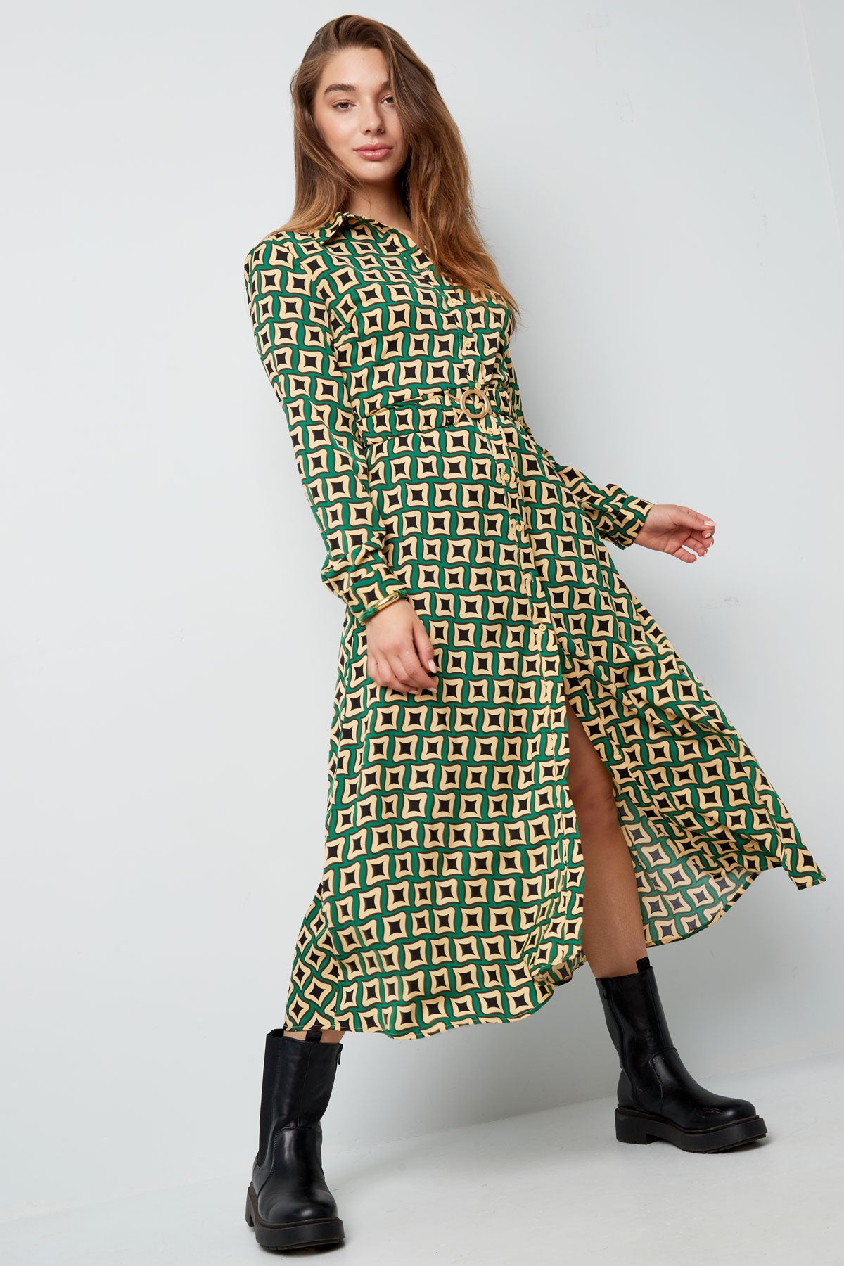 Maxi jurk retro print groen