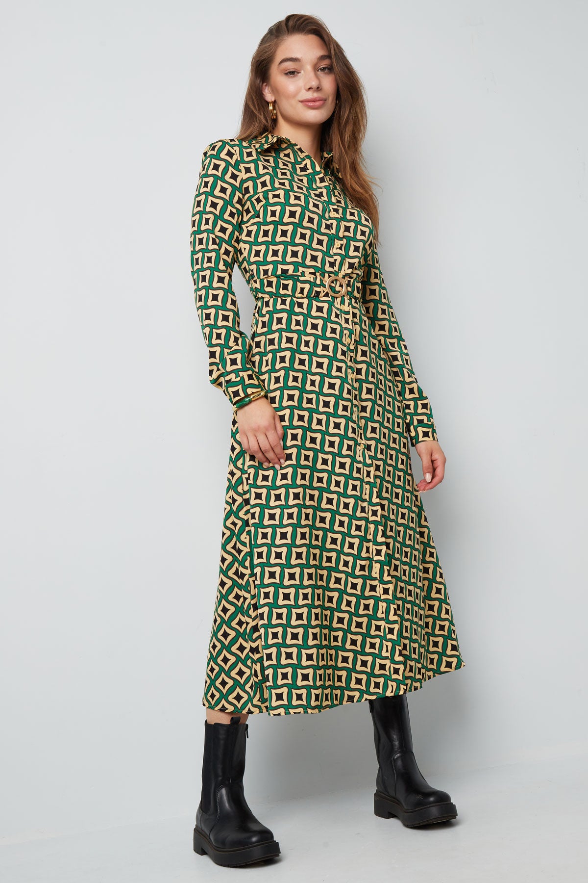 Maxi jurk retro print groen