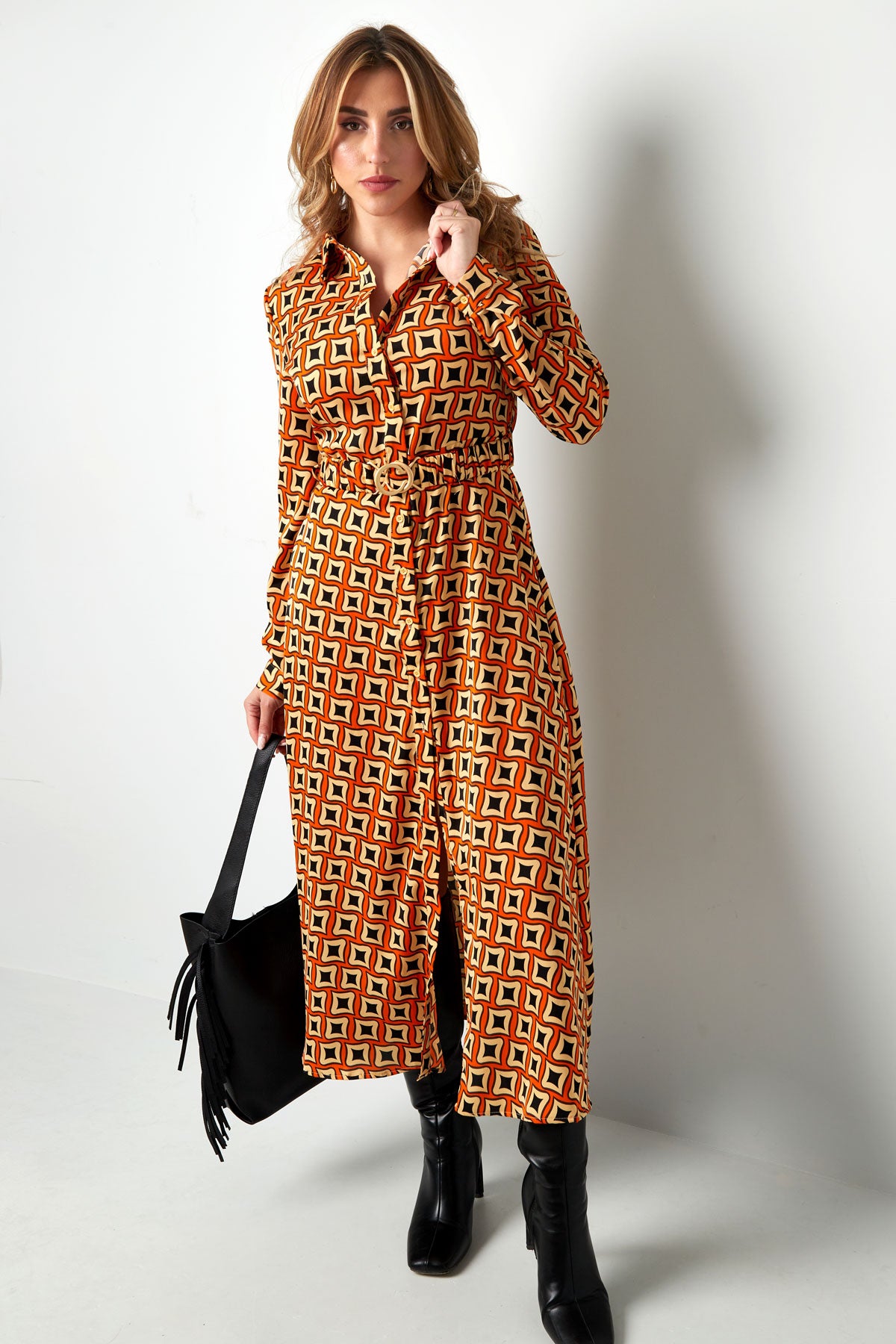 Maxi jurk retro print groen