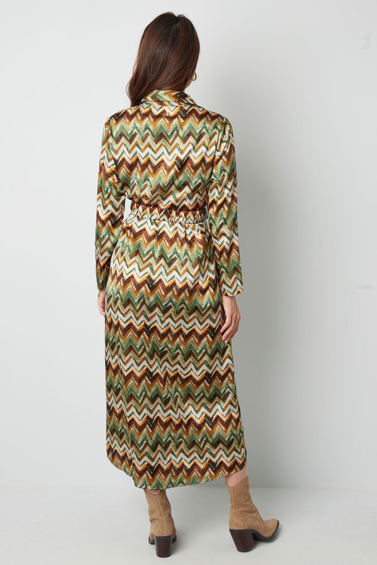 Maxi jurk zigzag print beige