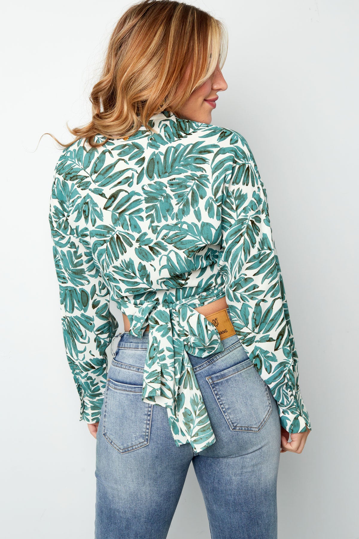 Wikkelblouse blad print groen