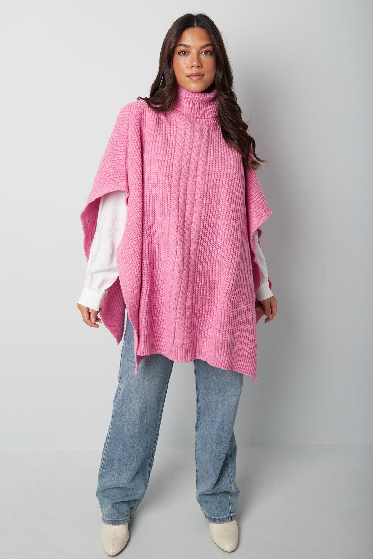 Effen gebreide poncho