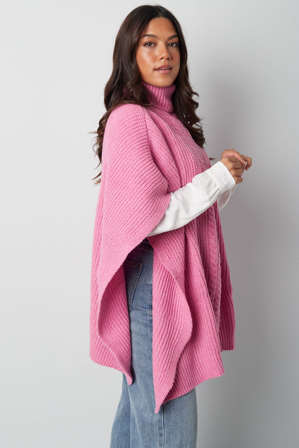 Effen gebreide poncho