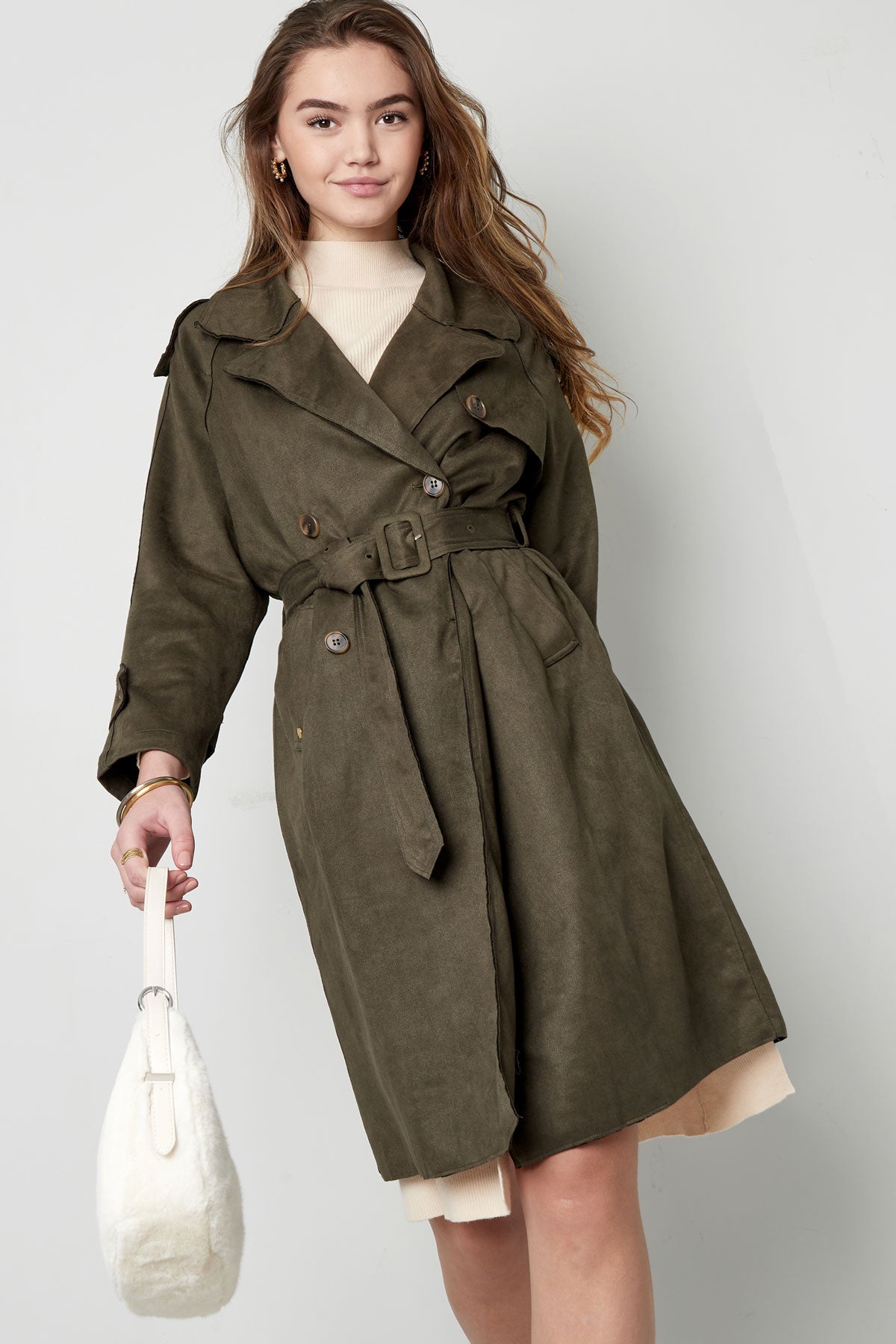 Klassieke trenchcoat suedine