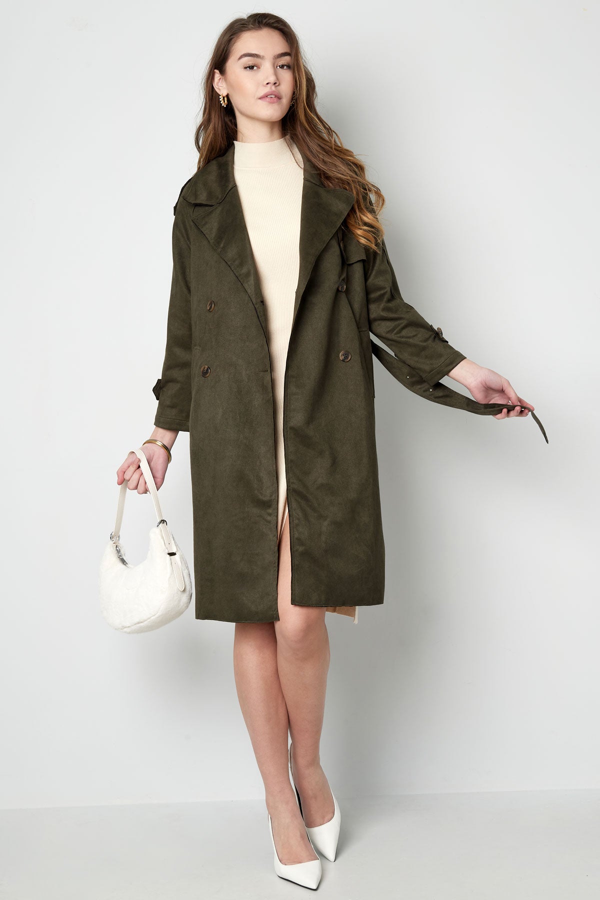 Klassieke trenchcoat suedine