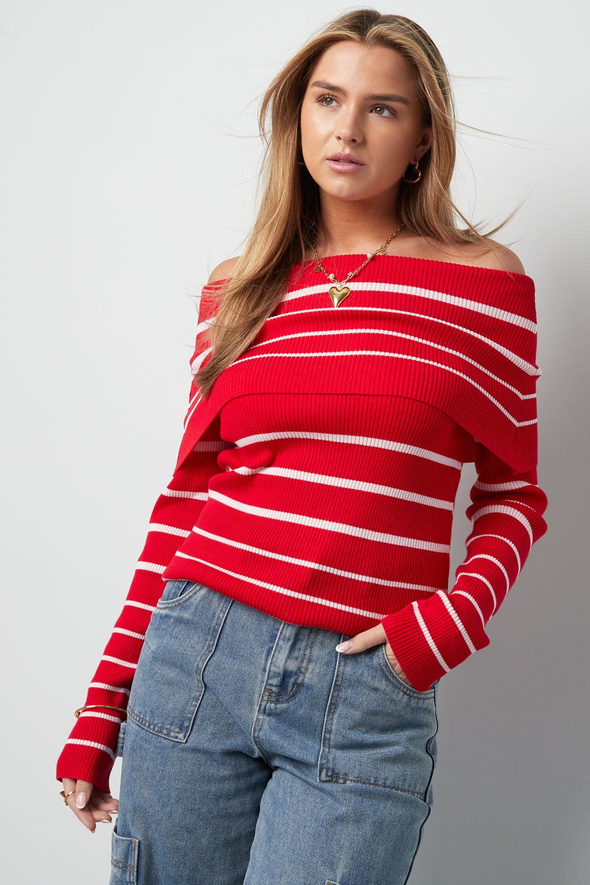 Gestreepte off shoulder top