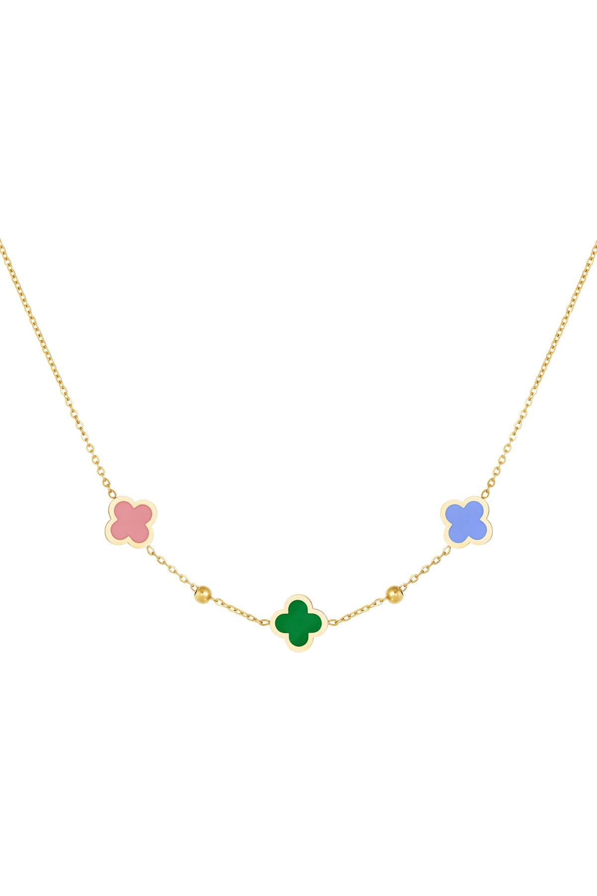 Ketting 3 klavertjes en kleine bolletjes Green & Gold Stainless Steel