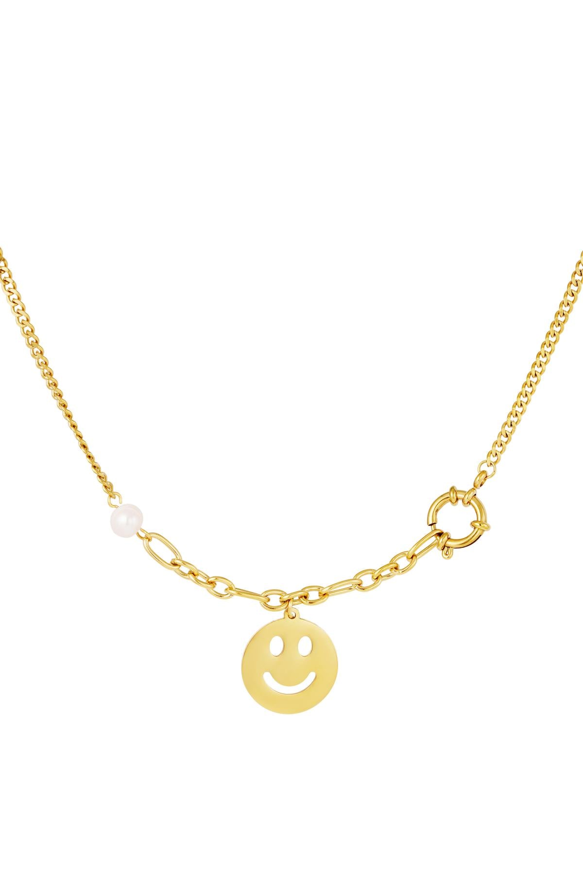 RVS ketting smiley face Goud kleur Stainless Steel