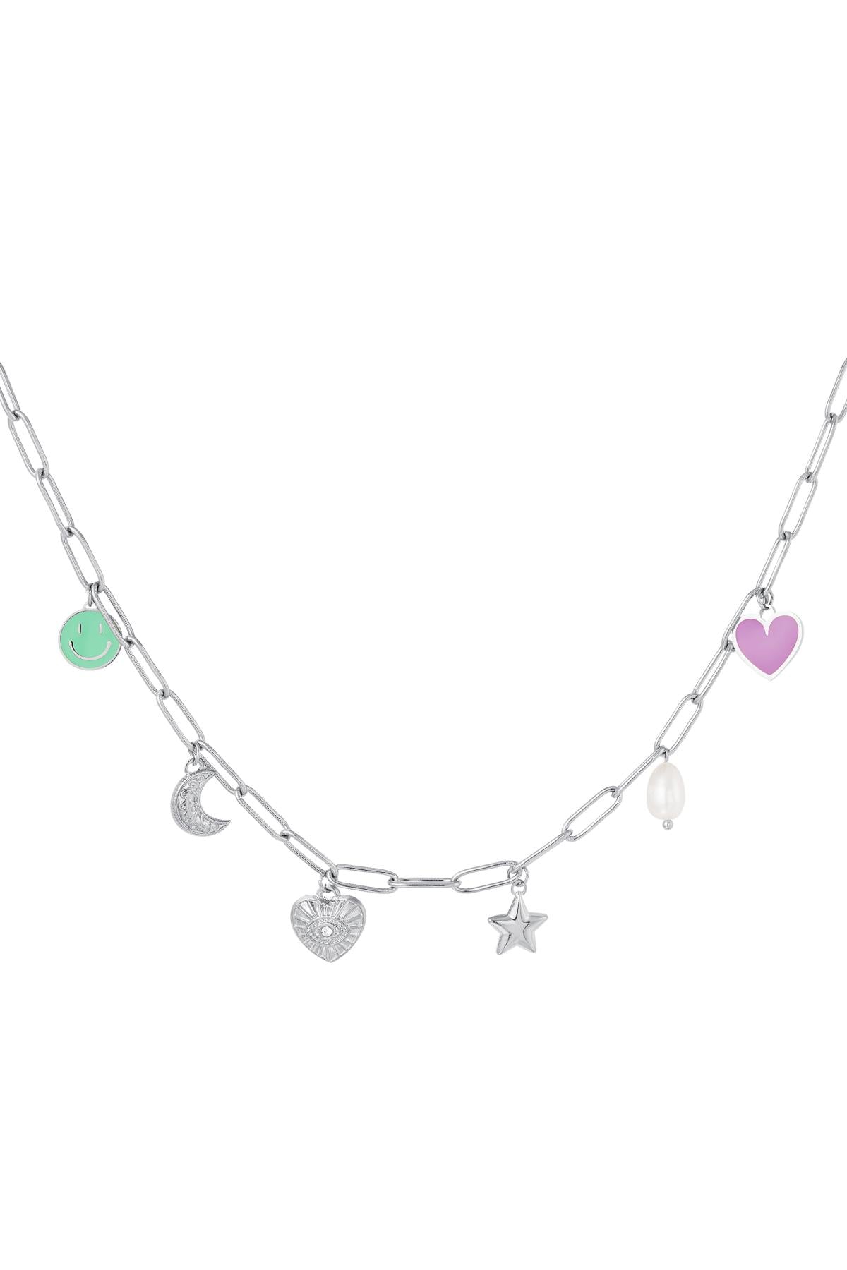 Geschakelde ketting met zes bedels Zilver Stainless Steel