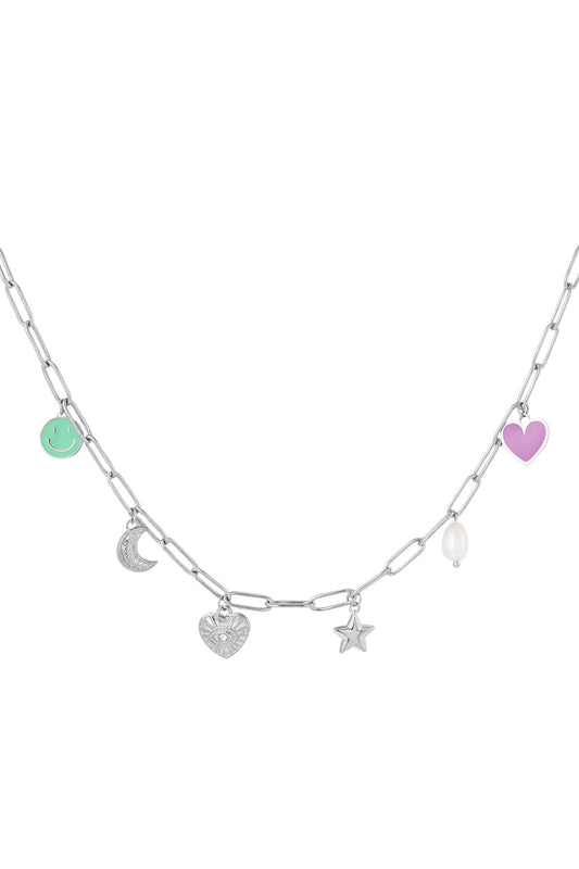 Geschakelde ketting met zes bedels Zilver Stainless Steel