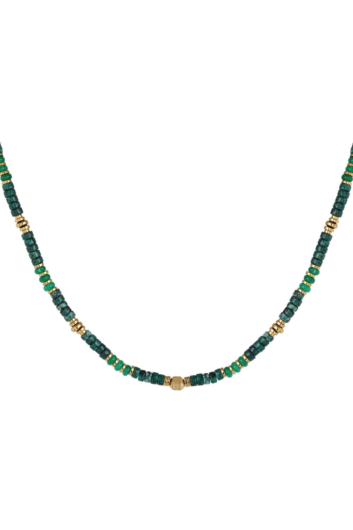 Ketting met kleine gekleurde steentjes Green & Gold Stone