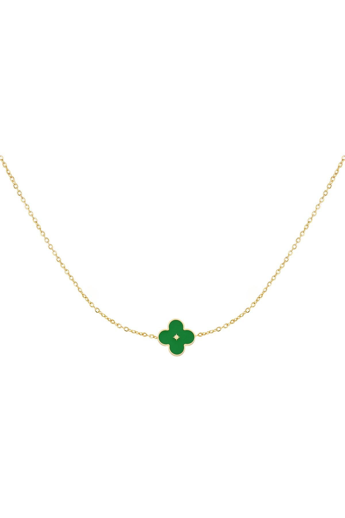 Ketting enamel bloem Green & Gold Stainless Steel