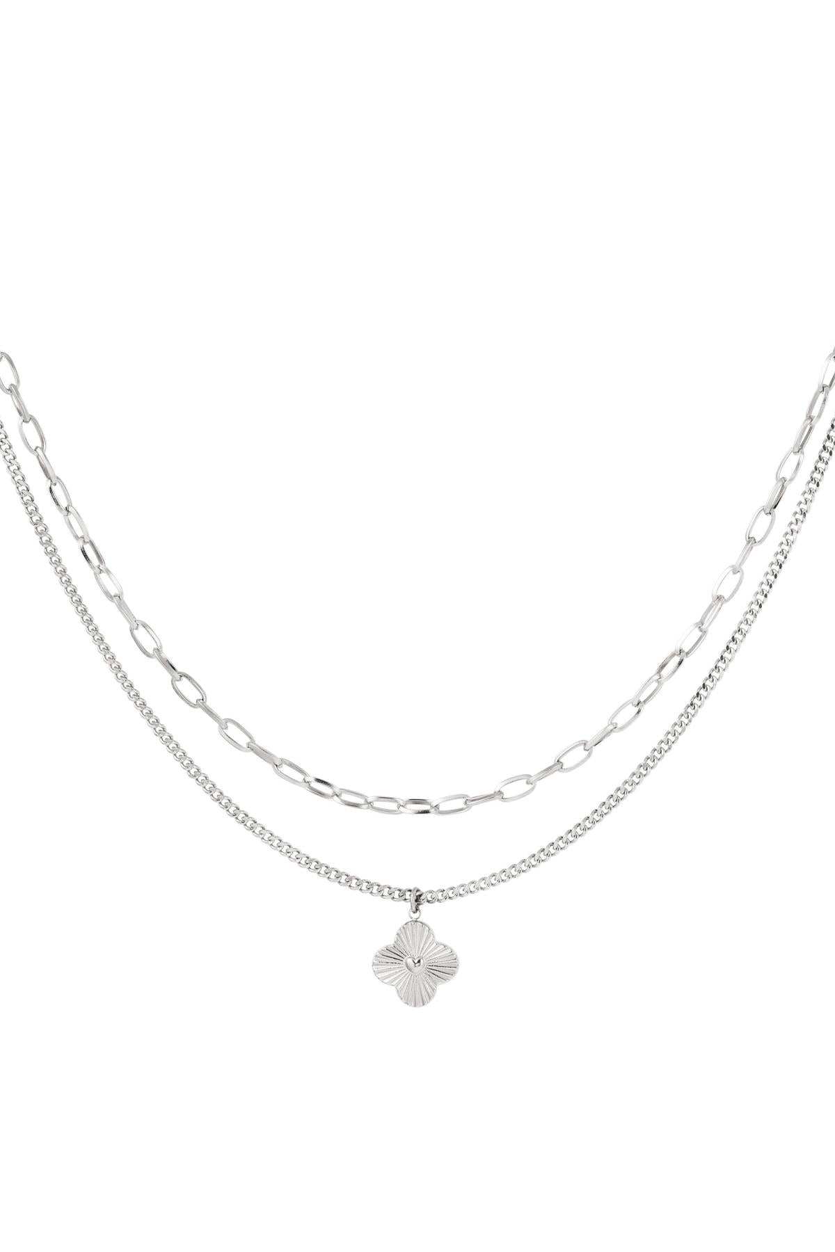 Tweelaagse ketting met bloem Zilver Stainless Steel