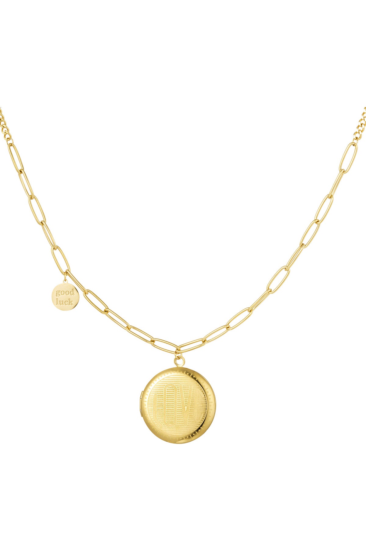 Schakelketting ronde coin & good luck