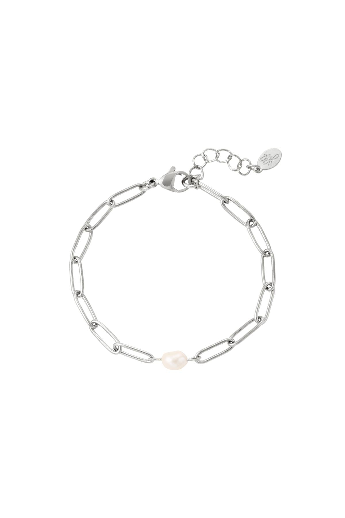 Armband ovale ketting met parel Zilver Stainless Steel