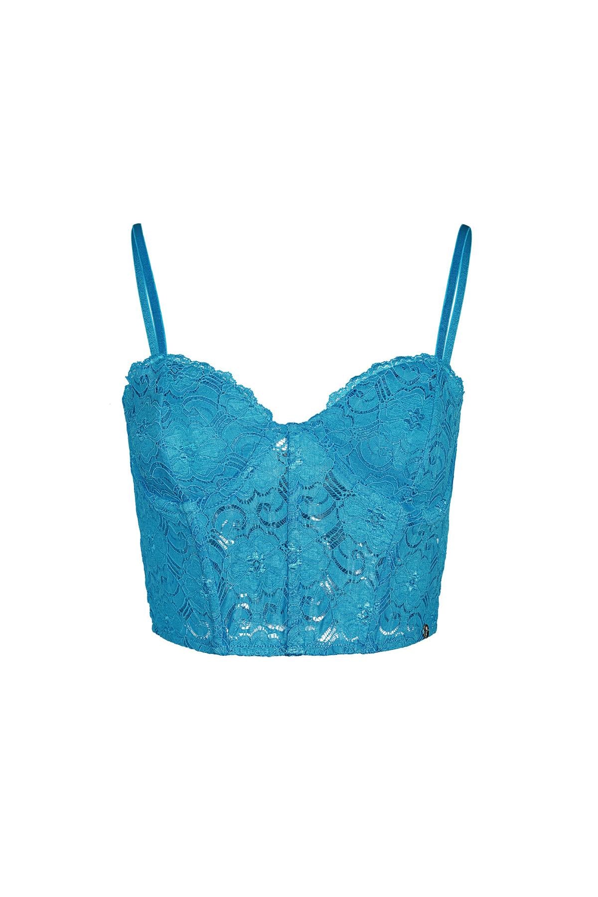 Kanten crop top Blauw S