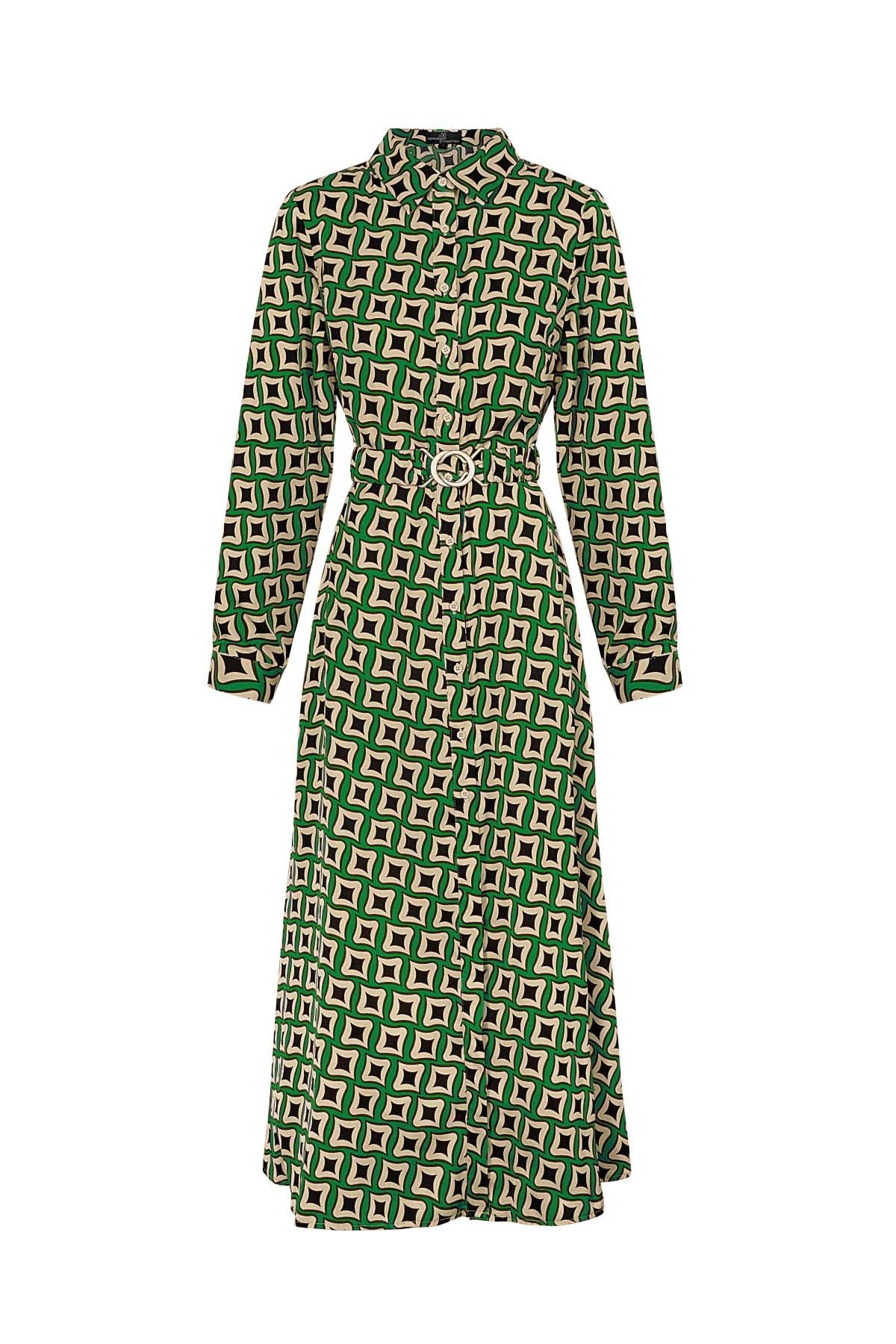 Maxi jurk retro print groen