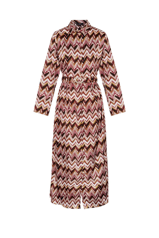 Maxi jurk zigzag print beige